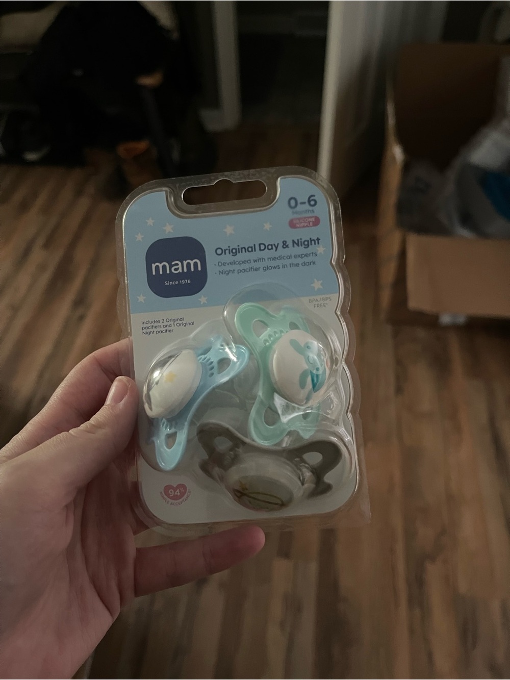 mam Original Day & Night Pacifier Set - Mint & Light Blue & Gray